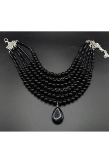 Siyah choker inci kolye,çoklu kolye,tasarım siyah kolye,inci choker